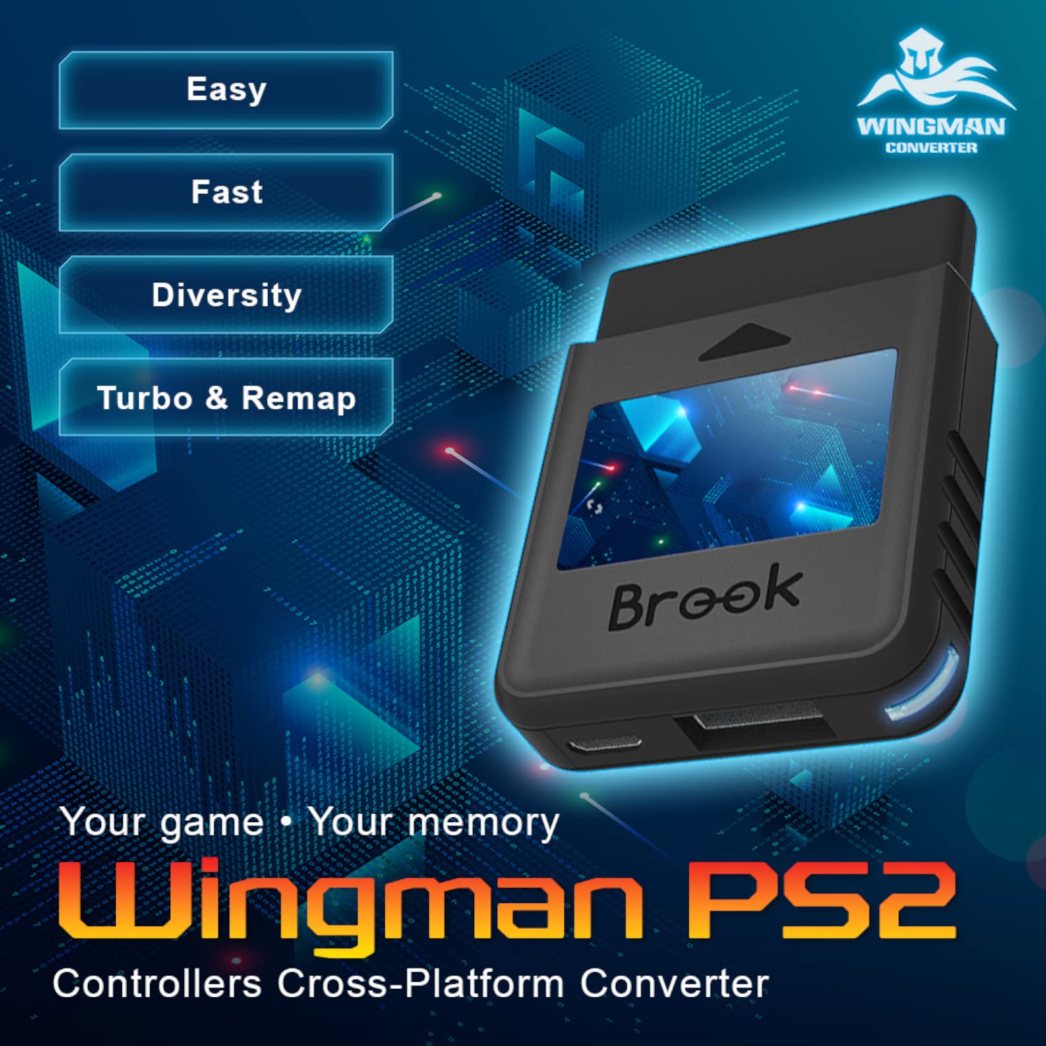 Brook Wingman PS2 Converter for X Box 360/X Box One/XSX|S/X Box Elite 1&2/PS5/PS4/PS3/Switch Pro Controller to PS2/PS/PS Classic