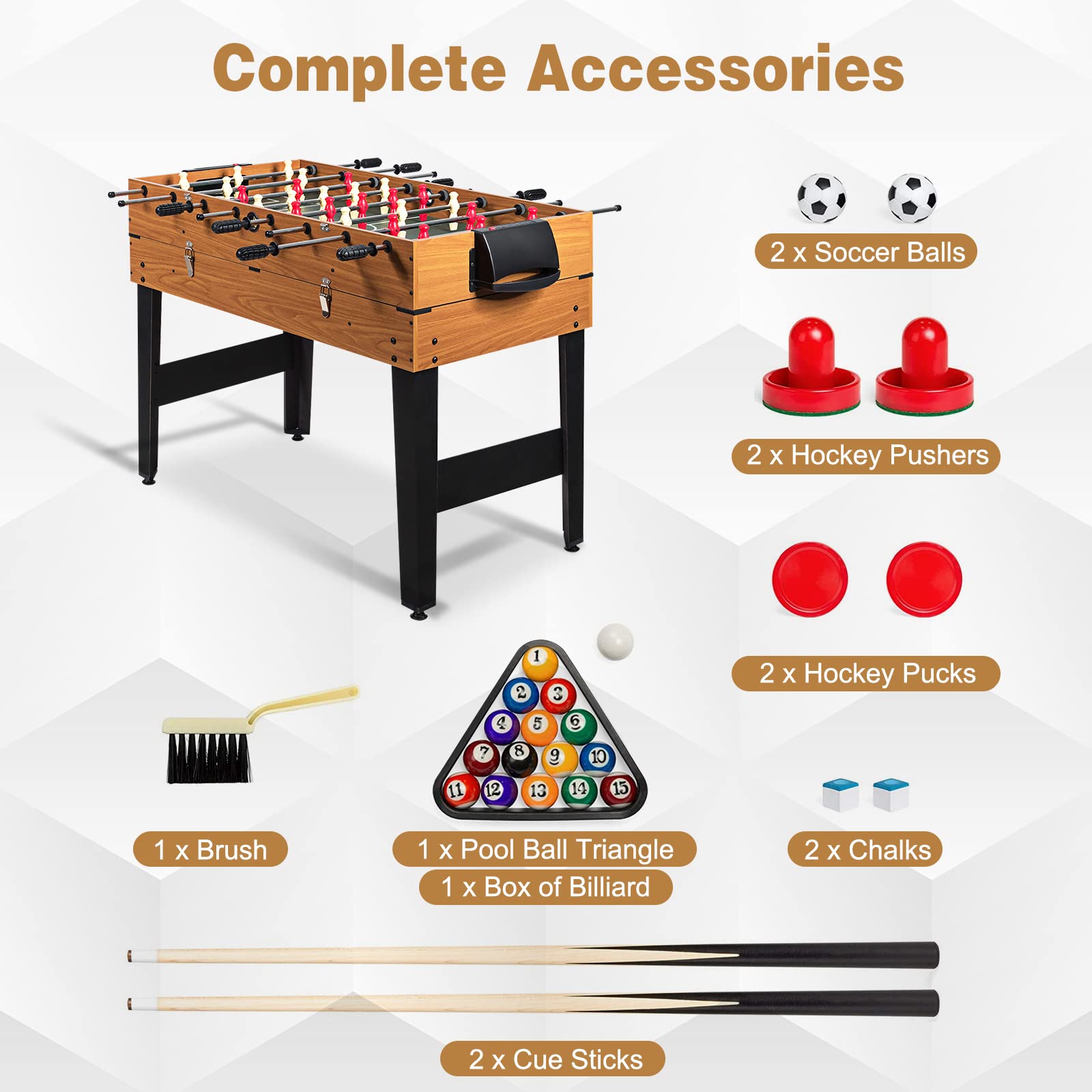 Goplus 48 Inch Game Table, 3-in-1 Combo Table Set w/Adult Size Foosball Table, Pool Table, Slide Hockey Table, Multi Game Table w/Billiard, Soccer & Hockey for Arcade, Party, Family Night, Game Room