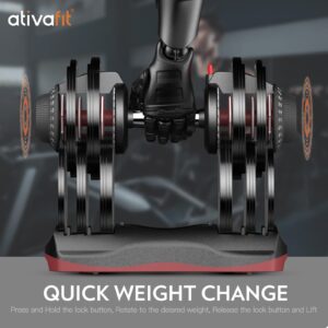 Ativafit 27.5 LBS/66LBS/88LBS Adjustable Dumbbell Set with Anti-slip Handle 12 In 1 Quick Dial Adjustment Weights With Safety Locking Button Space Saving Strength Training for Full Body Home Gym Workout