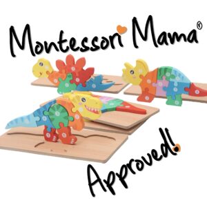 MONTESSORI MAMA Toddler Puzzles for Kids Ages 3-5 Dinosaur Puzzle 5-Pack, Montessori Toys for 3 Year Olds, Toddler Toys Age 2-4 Gifts for 3 Year Old Boys Girls, Wooden Puzzles for Toddlers