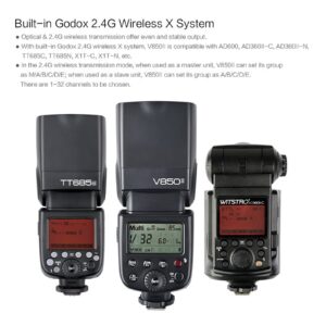 Godox V850II V850 Flash for Sony Canon Nikon Pentax Fuji Olympus Panasonic GN60 2.4G 1/8000s HSS 650 Full-Power Flashes 2000mAh Li-ion Battery 1.5s Recycle Time Camera Speedlight Speedlite (NO TTL)