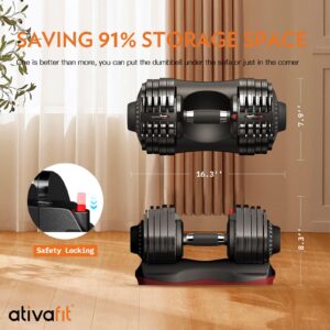 Ativafit 27.5 LBS/66LBS/88LBS Adjustable Dumbbell Set with Anti-slip Handle 12 In 1 Quick Dial Adjustment Weights With Safety Locking Button Space Saving Strength Training for Full Body Home Gym Workout