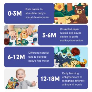 Baby Books Tummy Time Toys, Baby Toys 0-6 Months Touch Feel Soft Cloth Crinkle Books for Babies, Stroller Baby Toys 0-6 Months, Montessori Toys for Babies 0-6 Months Baby Gifts for Newborn Girl, Boys