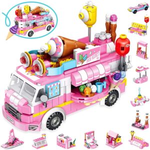 girls building blocks toys 553 pieces ice cream truck set toys for girls 25 models pink building bricks toys stem toys construction play set for kids best gifts for girls age 6-12 and up