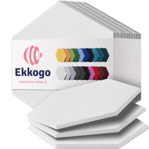 ekkogo acoustic panels 12-pack soundproof wall panels 12"x10.4"x0.4" sound panels high density sound dampening panels - [white hexagon]