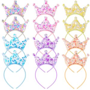 juexica 12 packs princess crowns headband glitter headbands crown party favors princess birthday party decorations for girls(sequin,multi colors)