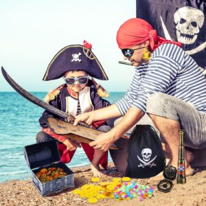 116 Pieces Pirate Treasure Toys, Pirate Treasure Box with Coins Jewels Gems and Pirate Map Compass Telescope for Boy Girl Halloween Cosplay Props Pirate Theme Party Decoration Favor (Cute Style)