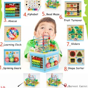 Vomocent Wooden Activity Cube for 1 Year Old Kids, Educational Learning Bead Maze for Toddler Age 1-3, Developmental Montessori Toys for 12-36 Months Boys Girls Gift