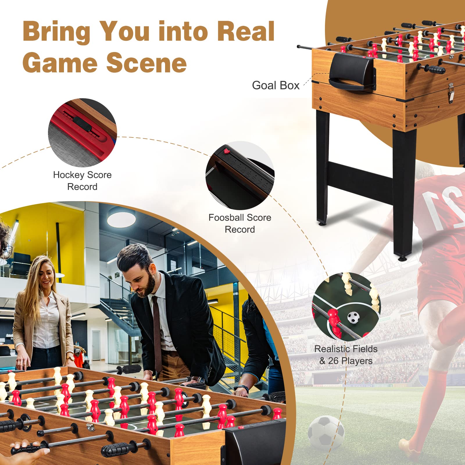 Goplus 48 Inch Game Table, 3-in-1 Combo Table Set w/Adult Size Foosball Table, Pool Table, Slide Hockey Table, Multi Game Table w/Billiard, Soccer & Hockey for Arcade, Party, Family Night, Game Room