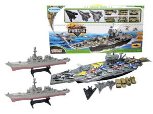 33 inch aircraft carrier toy with soldiers military vehicles (18 fighter jets + 2 destroyer ship combo)