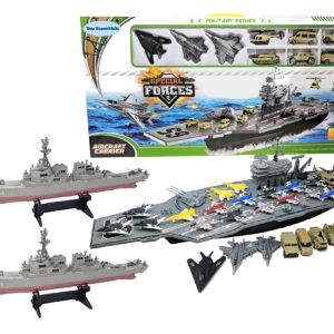 33 Inch Aircraft Carrier Toy with Soldiers Military Vehicles (18 Fighter Jets + 2 Destroyer Ship Combo)