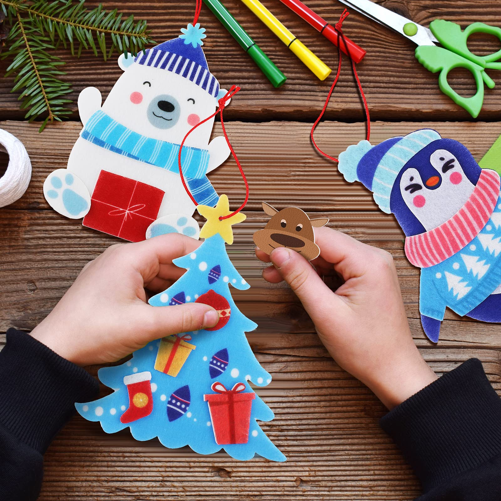 36 Pack Christmas Crafts for Kids Christmas Tree Felt Ornament Craft Kit Christmas DIY Art Craft with Self Adhesive Stickers, Make Your Own Xmas Santa Claus Snowman Elf Pendant Accessories for Kids