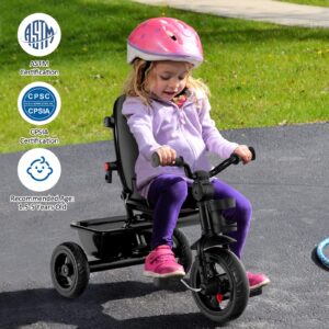 BABY JOY Tricycle, 5 in 1 Toddler Bike W/Removable Push Handle, Reversible Seat, EVA Wheel, Adjustable Canopy, Cup Holder & Storage, Ideal for Kids 1.5-5 Years Old, Tricycle for Toddler (Pink)