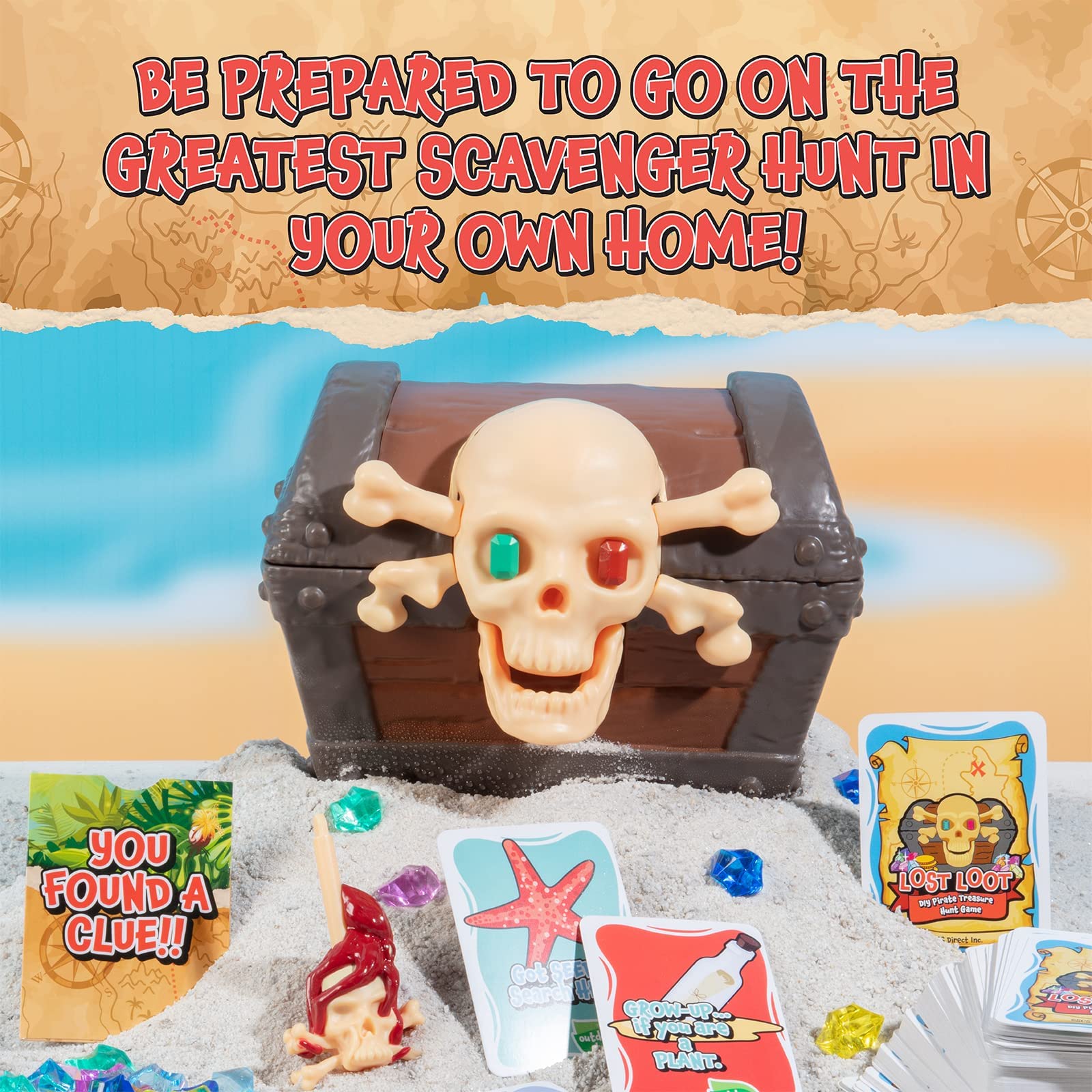 Halloween Pirate Treasure Hunt Game – SCS Direct Lost Loot DIY for Kids & Family House Parties – Find 5 Skeleton Keys to Unlock Chest – 150 Spooky Clue Cards for Indoor/Outdoor Play – 2024 New Edition