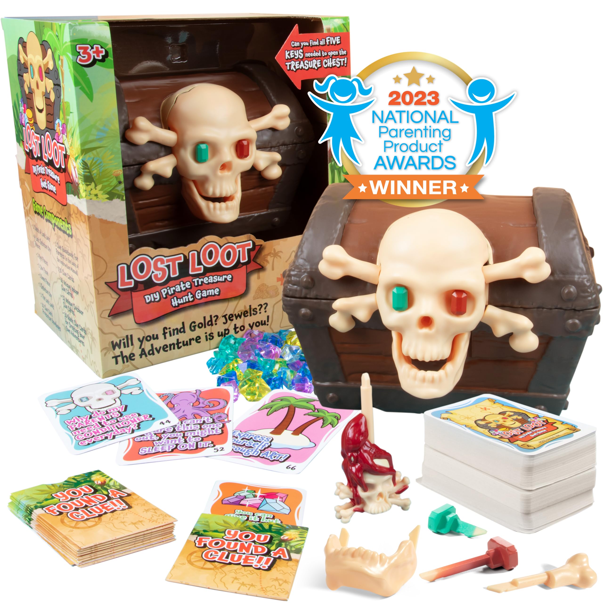 Halloween Pirate Treasure Hunt Game – SCS Direct Lost Loot DIY for Kids & Family House Parties – Find 5 Skeleton Keys to Unlock Chest – 150 Spooky Clue Cards for Indoor/Outdoor Play – 2024 New Edition