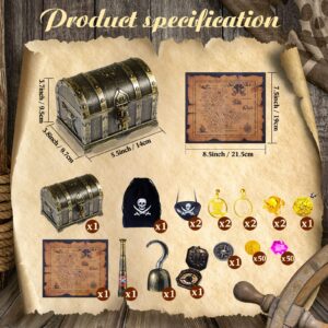 116 Pieces Pirate Treasure Toys, Pirate Treasure Box with Coins Jewels Gems and Pirate Map Compass Telescope for Boy Girl Halloween Cosplay Props Pirate Theme Party Decoration Favor (Cute Style)