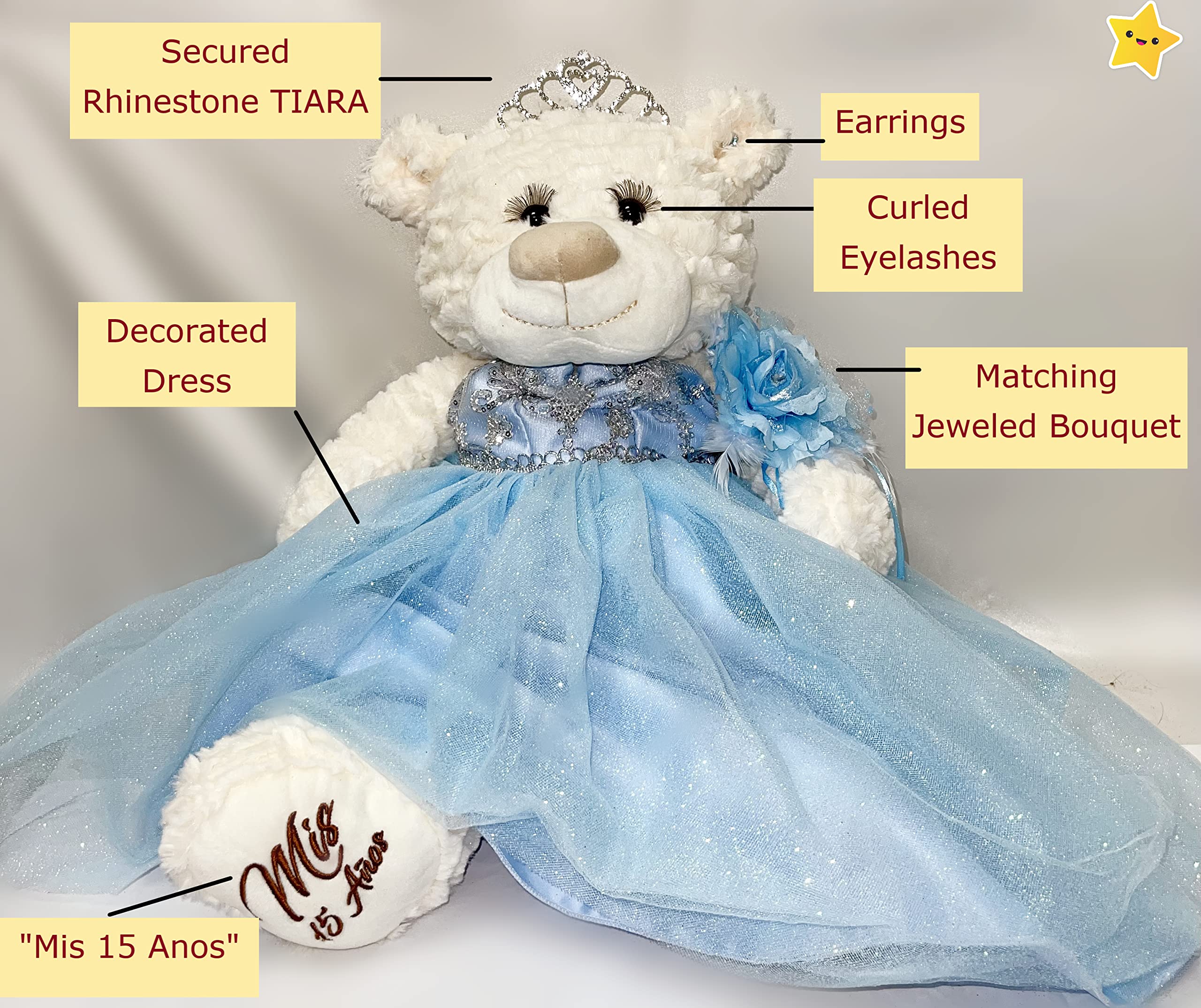 KINNEX 20" Quince Anos Teddy Bear in Lavender Dress - Collectible Last Doll Centerpiece (B16831-5)