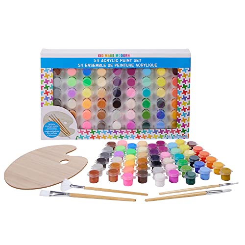 Kid Made Modern - Acrylic Paint Set for Kids - Palette of 54 Colors for Art Projects, Canvases, Brushes, & Wood Palette - Kids Acrylic Paint Set for Children Ages 6 7 8 9 10 11 12