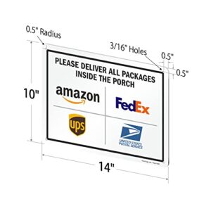 SmartSign 10 x 14 inch “Please Deliver All Packages Inside The Porch” Metal Sign with Delivery Logos, 40 mil Laminated Rustproof Aluminum, Multicolor, Made in USA