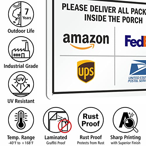 SmartSign 10 x 14 inch “Please Deliver All Packages Inside The Porch” Metal Sign with Delivery Logos, 40 mil Laminated Rustproof Aluminum, Multicolor, Made in USA