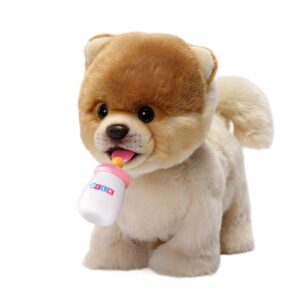 electronic walking pomeranian stuffed dog toy, realistic interactive puppy robot pet dog, walking, barking,wagging tail & talking,present pet gifts for 3+ year boys girls