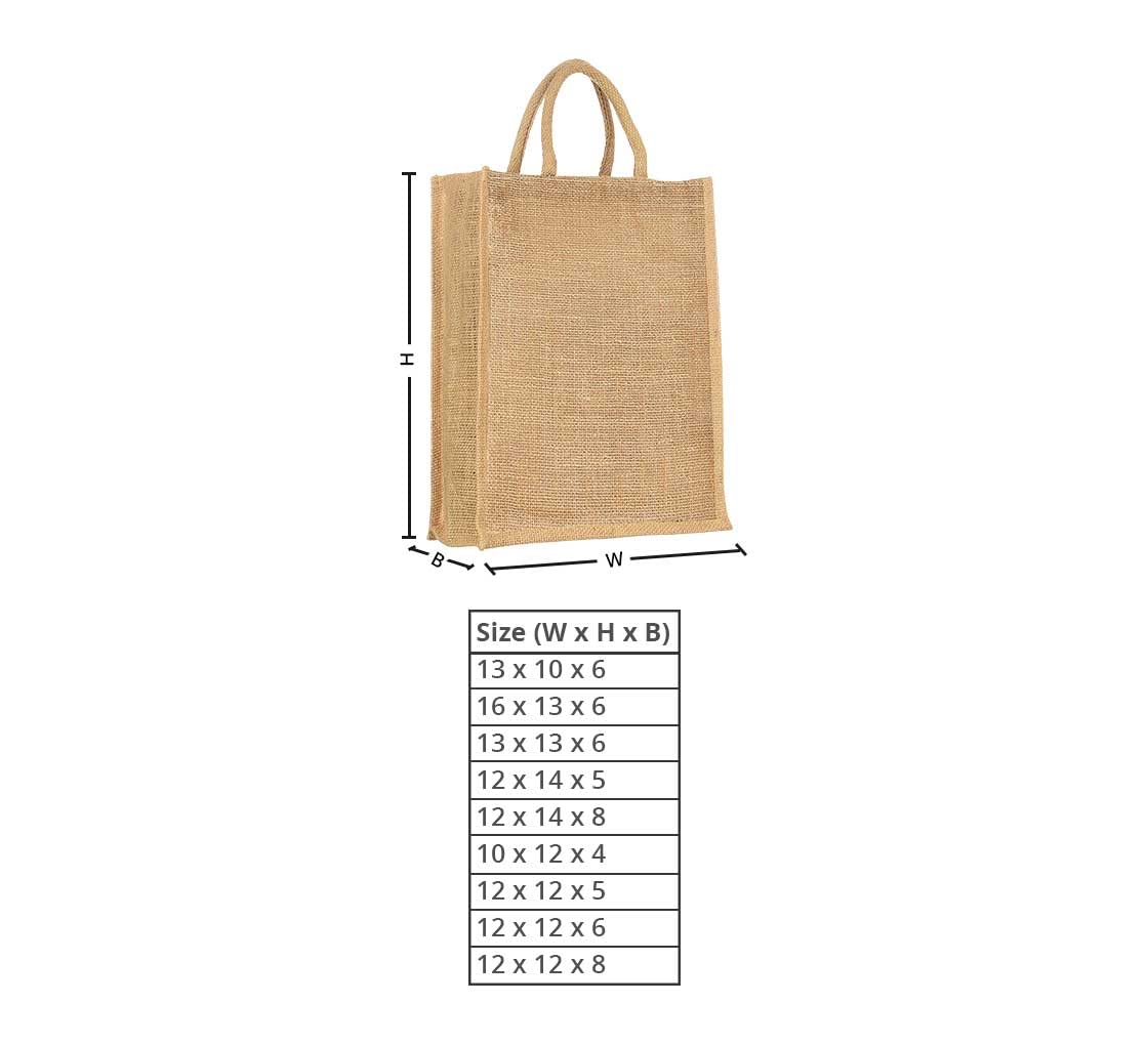 BANNER BUZZ MAKE IT VISIBLE BannerBuzz Jute Tote Bag Made of 100% Biodegradable Jute Material (16" W X 13" H X 6" B, Natural Brown Color)