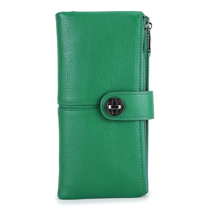 Leather three-layer womens wallet, mobile phone bag, long buckle leather wallet, certificate bag and zero wallet