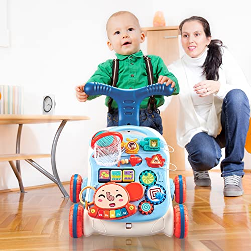 Sit-to-Stand Learning Walker 3 in 1 Baby Walker for Girls Boys Baby Activity Center with Multifunctional Removable Play Panel Weight Gain Design Walking Toys for Infant Boys Girls