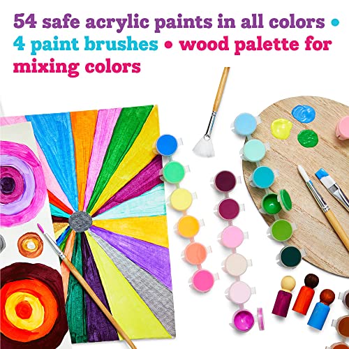 Kid Made Modern - Acrylic Paint Set for Kids - Palette of 54 Colors for Art Projects, Canvases, Brushes, & Wood Palette - Kids Acrylic Paint Set for Children Ages 6 7 8 9 10 11 12