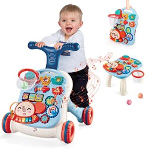 Sit-to-Stand Learning Walker 3 in 1 Baby Walker for Girls Boys Baby Activity Center with Multifunctional Removable Play Panel Weight Gain Design Walking Toys for Infant Boys Girls