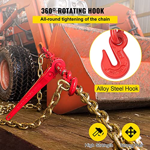 VEVOR Chain Load Binder, 5/16" Tie Down Kit w/ 6600LBS Working Load Capacity and Two Grab Hooks, Includes (4) Ratchet Binders - (4) 21' Grade 80 Chains, Transport Load Package for Hauling, Towing