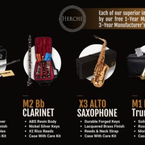 Clarinet Herche Superior Bb Clarinet X3 - Professional Grade Musical Instruments for All Levels - Service Plan - Educator Approved and Recommended