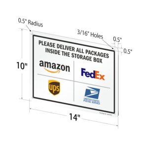 SmartSign 10 x 14 inch “Please Deliver All Packages Inside The Storage Box” Metal Sign with Delivery Logos, 40 mil Laminated Rustproof Aluminum, Multicolor, Made in USA