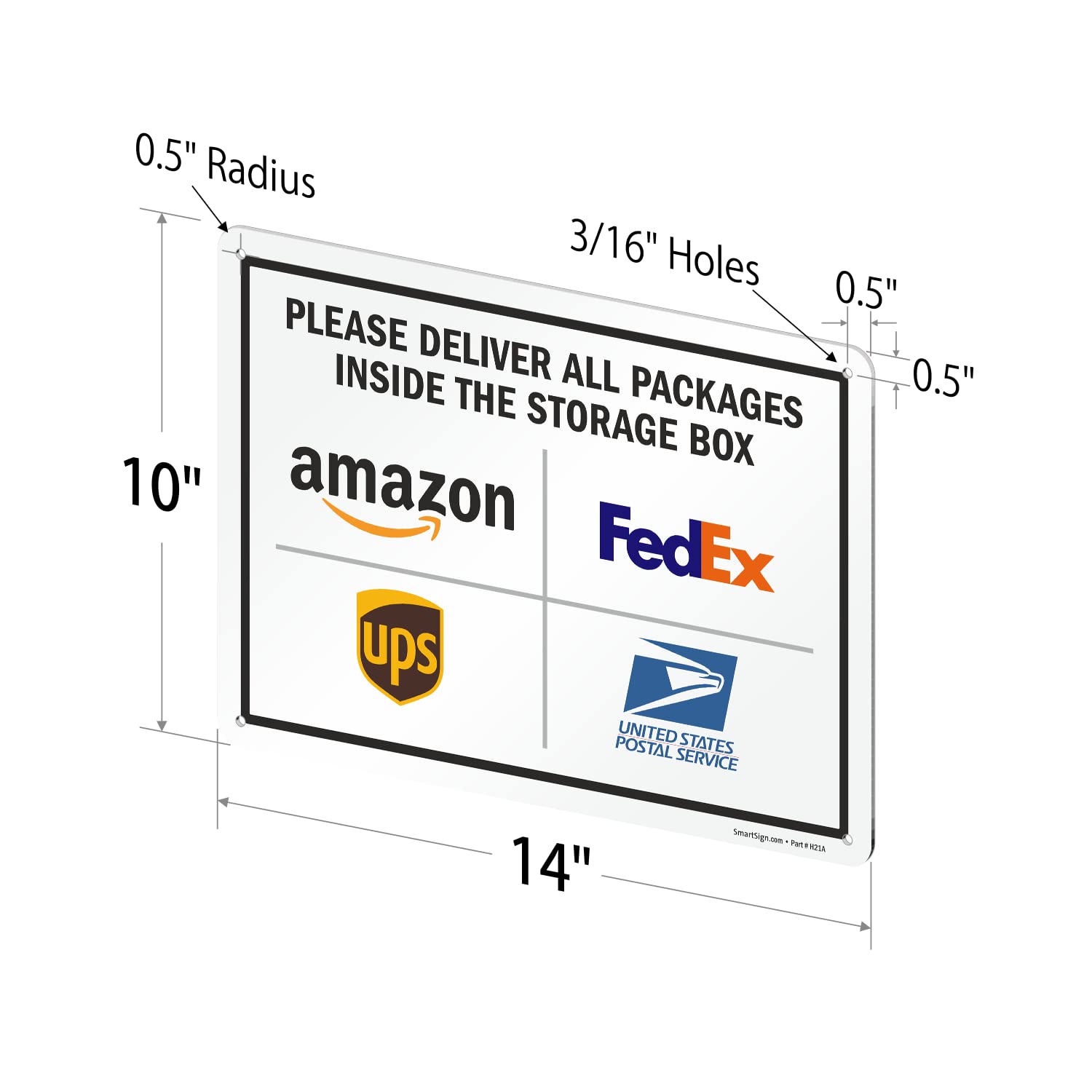 SmartSign 10 x 14 inch “Please Deliver All Packages Inside The Storage Box” Metal Sign with Delivery Logos, 40 mil Laminated Rustproof Aluminum, Multicolor, Made in USA