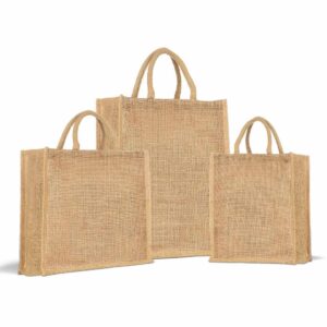 BANNER BUZZ MAKE IT VISIBLE BannerBuzz Jute Tote Bag Made of 100% Biodegradable Jute Material (16" W X 13" H X 6" B, Natural Brown Color)