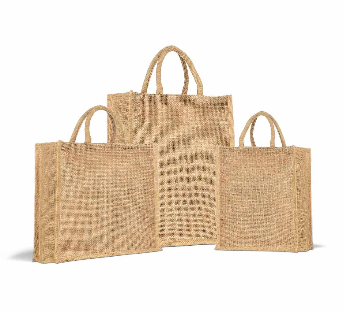 BANNER BUZZ MAKE IT VISIBLE BannerBuzz Jute Tote Bag Made of 100% Biodegradable Jute Material (16" W X 13" H X 6" B, Natural Brown Color)