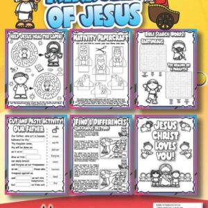 Bible Activity Book Miracles of Jesus + 200 fun tasks!: Mazes and puzzles, Search words, Paper Crafts, Find Differences, Matching Games, Connect the ... to memorize, coloring drawings, all for kids!