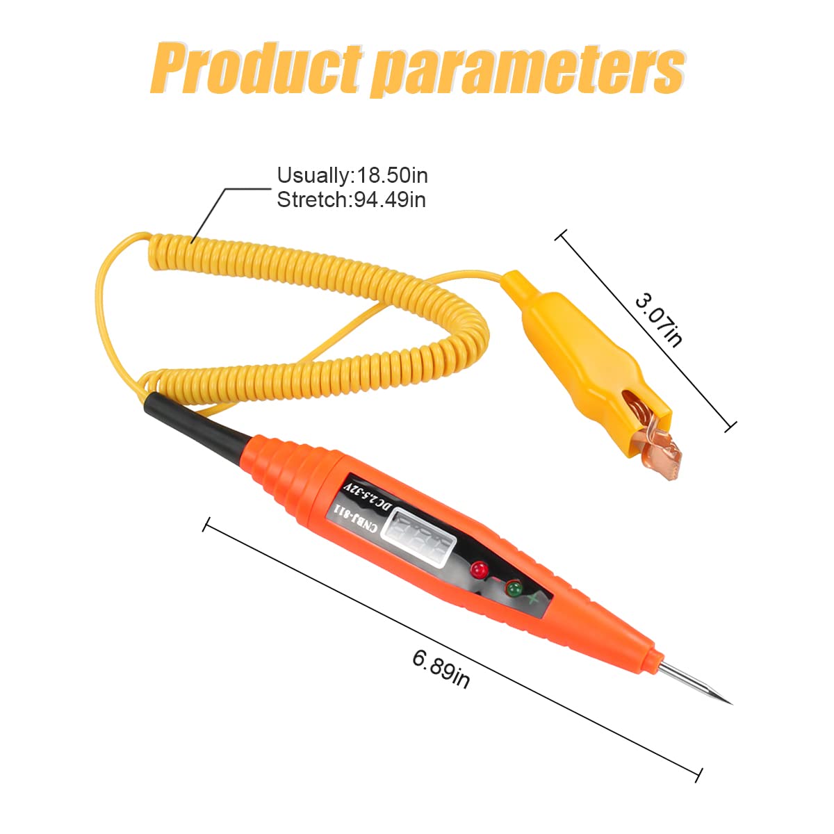 Automotive Test Light, DC 2.5-32V Car Diagnostic Tool Circuit Tester, Digital and LED Indication Voltage Test Pen, Circuit Voltage Tester with Extended Spring Wire for Car, Trucks, Vehicles (Orange)