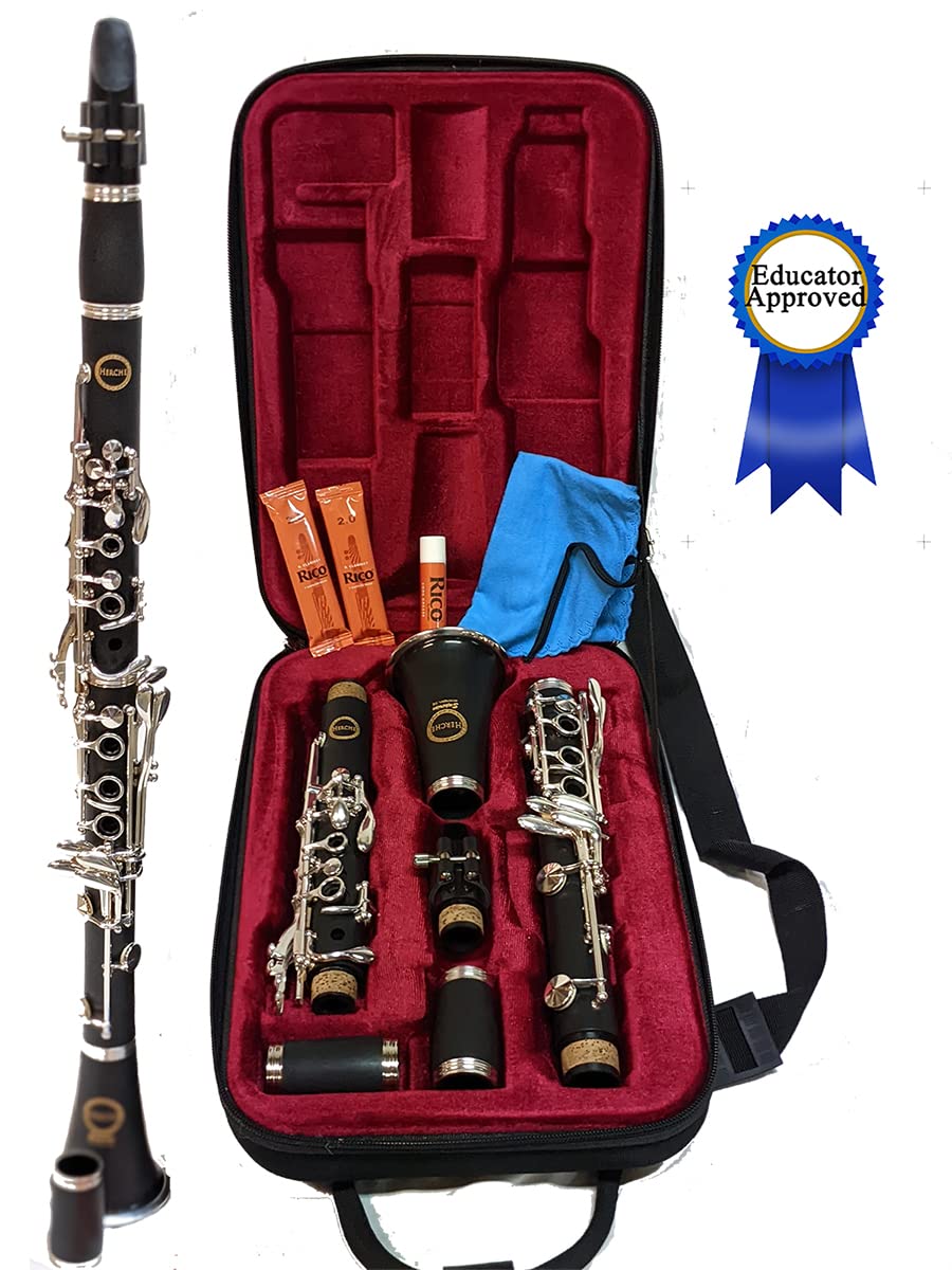 Clarinet Herche Superior Bb Clarinet X3 - Professional Grade Musical Instruments for All Levels - Service Plan - Educator Approved and Recommended