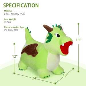 INPANY Bouncy Dinosaur Hopper Toy for Toddlers, Kids Inflatable Dragon Plush Bouncing Horse Hopper, Ride on Bounce Animal, Indoor Outdoor Birthday Gift for 2 3 4 Year Old Boy Girl