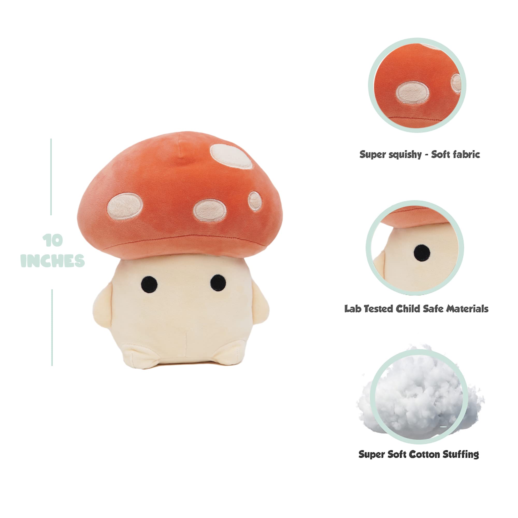 Avocatt Kawaii Mushroom Plushie Toy - 10 Inches Stuffed Animal Plush - Plushy and Squishy Mushroom with Soft Fabric and Stuffing - Cute Toy Gift for Boys and Girls