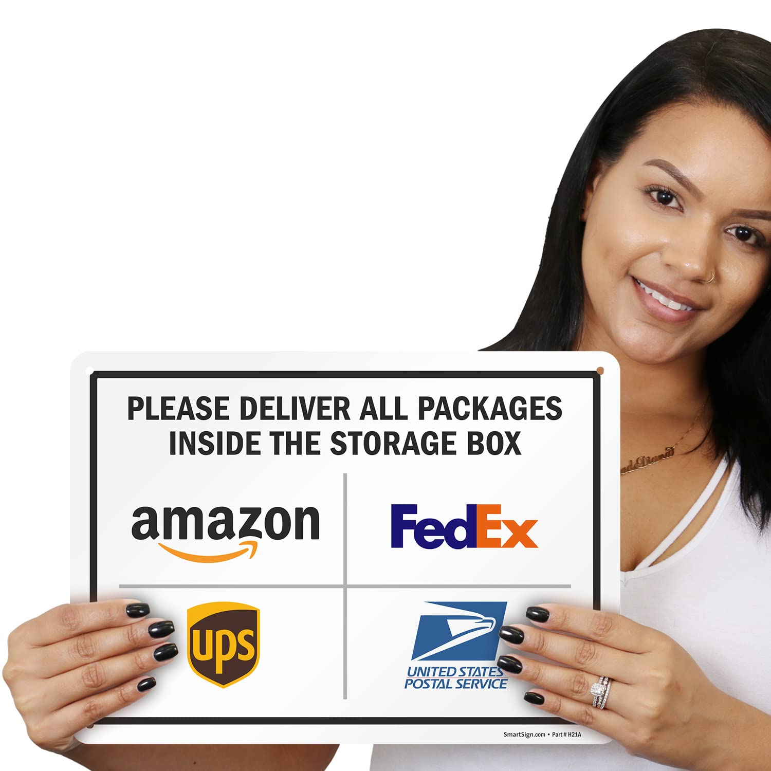 SmartSign 10 x 14 inch “Please Deliver All Packages Inside The Storage Box” Metal Sign with Delivery Logos, 40 mil Laminated Rustproof Aluminum, Multicolor, Made in USA