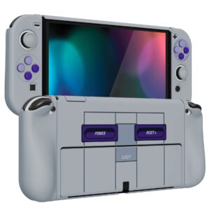 PlayVital AlterGrips Protective Slim Case for Nintendo Switch OLED, Ergonomic Grip Cover for Joycon, Dockable Hard Shell for Switch OLED w/Thumb Grip Caps & Button Caps - Classics SNES Style