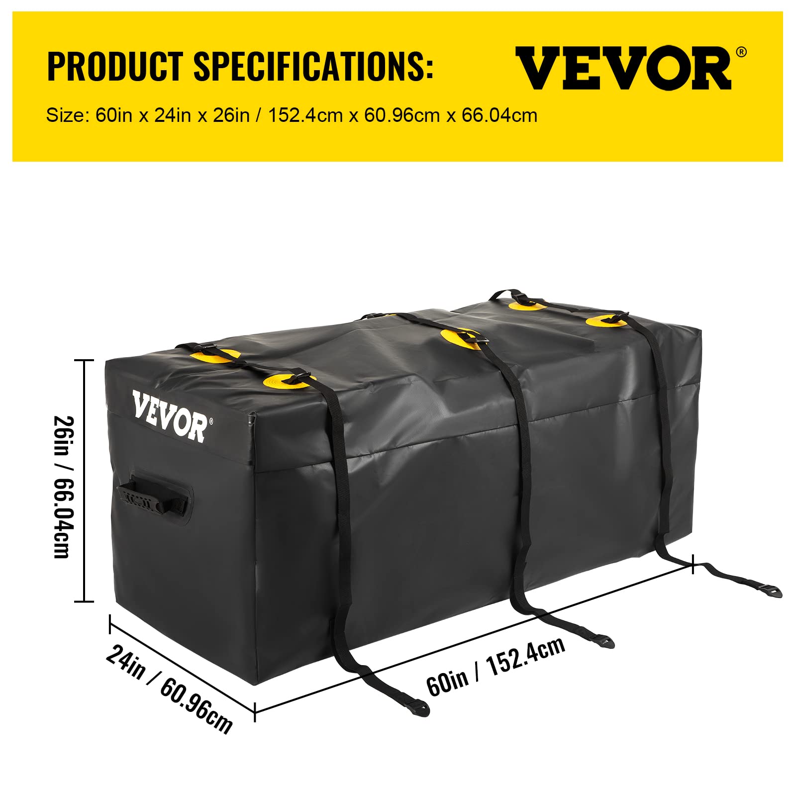 VEVOR Hitch Cargo Carrier Bag, Waterproof 840D PVC, 60"x24"x26" (22 Cubic Feet), Heavy Duty Cargo Bag for Hitch Carrier with Reinforced Straps, Fits Car Truck SUV Vans Hitch Basket