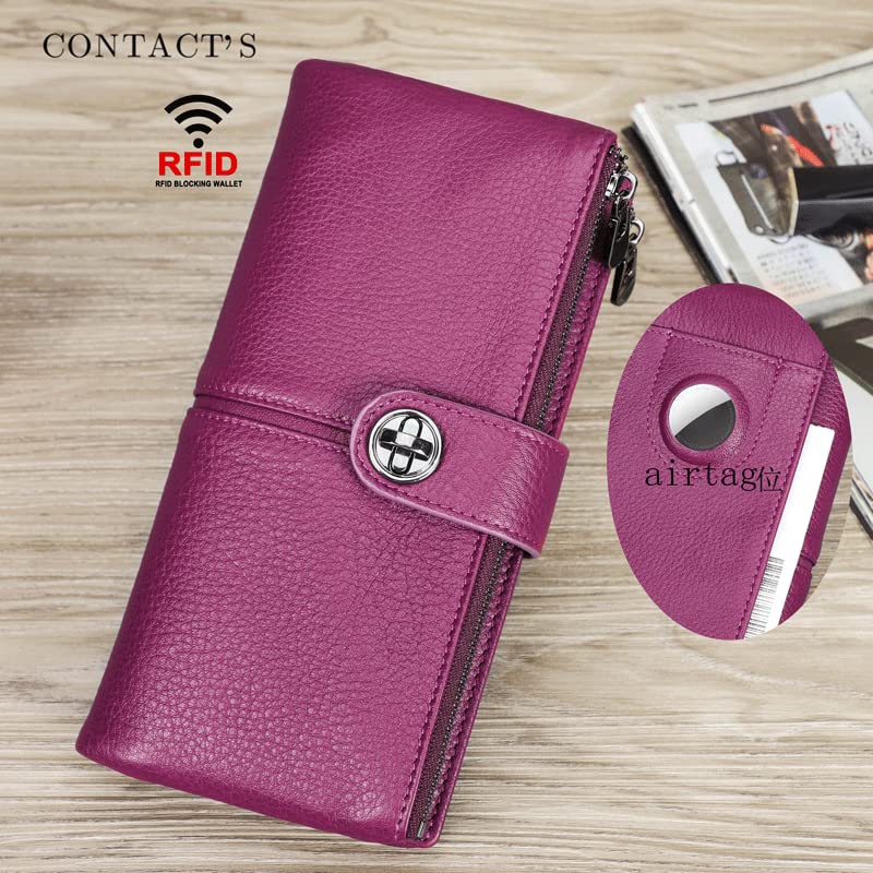 Leather three-layer womens wallet, mobile phone bag, long buckle leather wallet, certificate bag and zero wallet