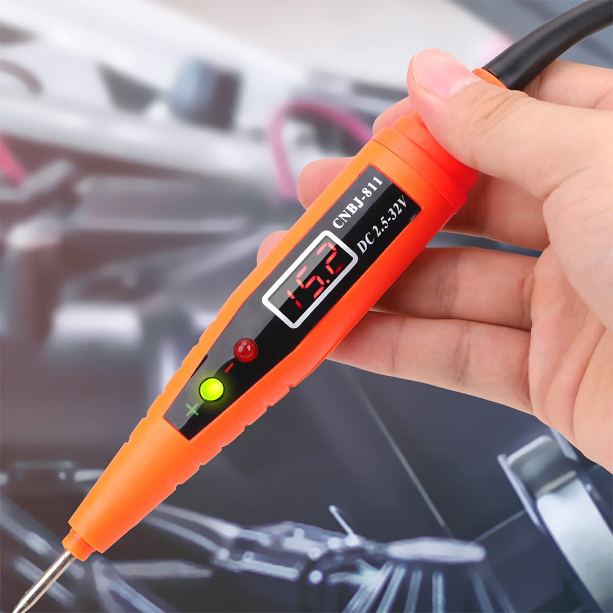 Automotive Test Light, DC 2.5-32V Car Diagnostic Tool Circuit Tester, Digital and LED Indication Voltage Test Pen, Circuit Voltage Tester with Extended Spring Wire for Car, Trucks, Vehicles (Orange)