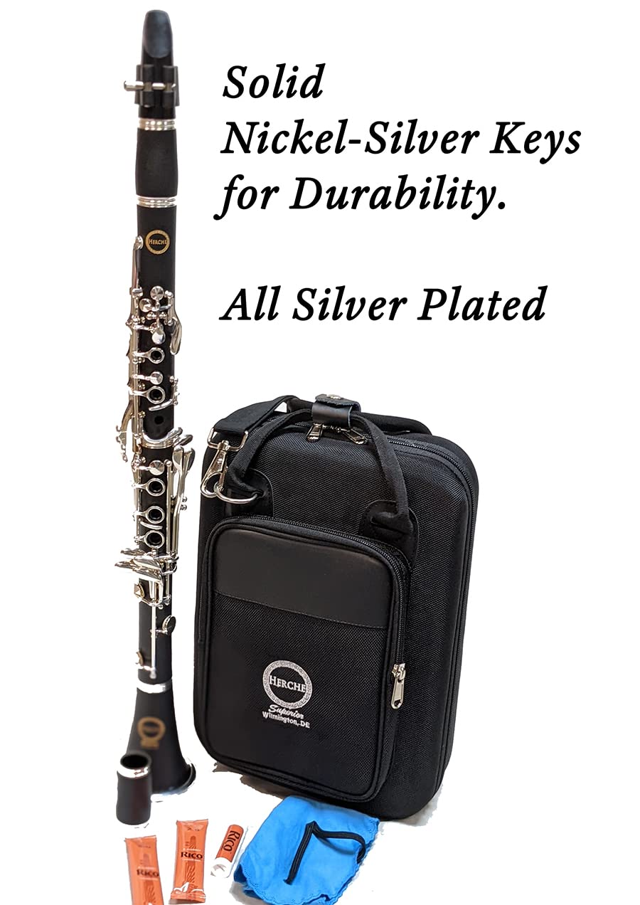 Clarinet Herche Superior Bb Clarinet X3 - Professional Grade Musical Instruments for All Levels - Service Plan - Educator Approved and Recommended