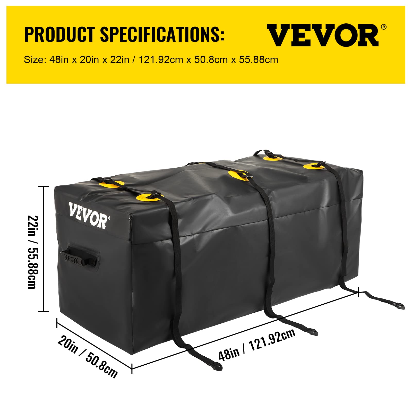 VEVOR Hitch Cargo Carrier Bag, Waterproof 840D PVC, 48"x20"x22" (15 Cubic Feet), Heavy Duty Cargo Bag for Hitch Carrier with Reinforced Straps, Fits Car Truck SUV Vans Hitch Basket