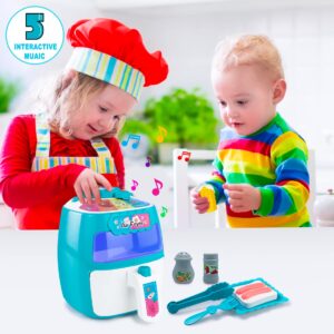 Toy Air Fryer, Play Kitchen Accessories Set for Toddlers, Kids Kitchen Playset w/ Music & Color Changing Foods, Toy Kitchen Interactive Pretend Play Toys Set, Christmas Birthday Gift for Boys Girls