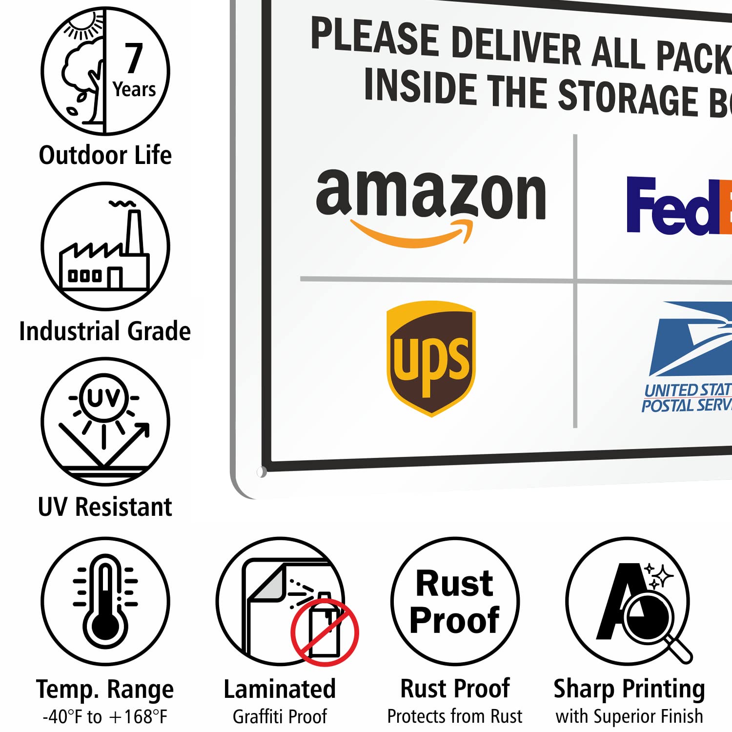 SmartSign 10 x 14 inch “Please Deliver All Packages Inside The Storage Box” Metal Sign with Delivery Logos, 40 mil Laminated Rustproof Aluminum, Multicolor, Made in USA